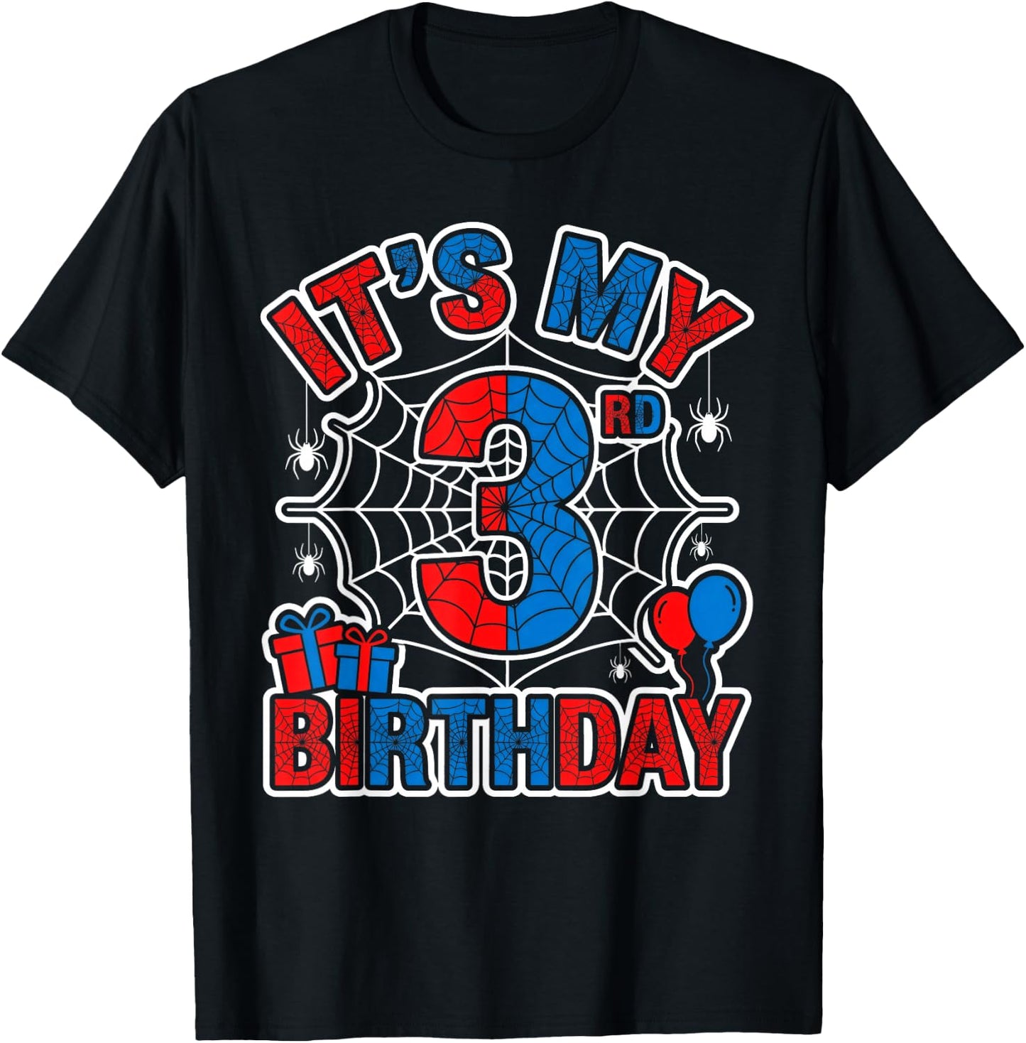 Its My 3rd Birthday Boy 3 Year Old Spider Web Birthday Party T-Shirt - T-Shirt | Black