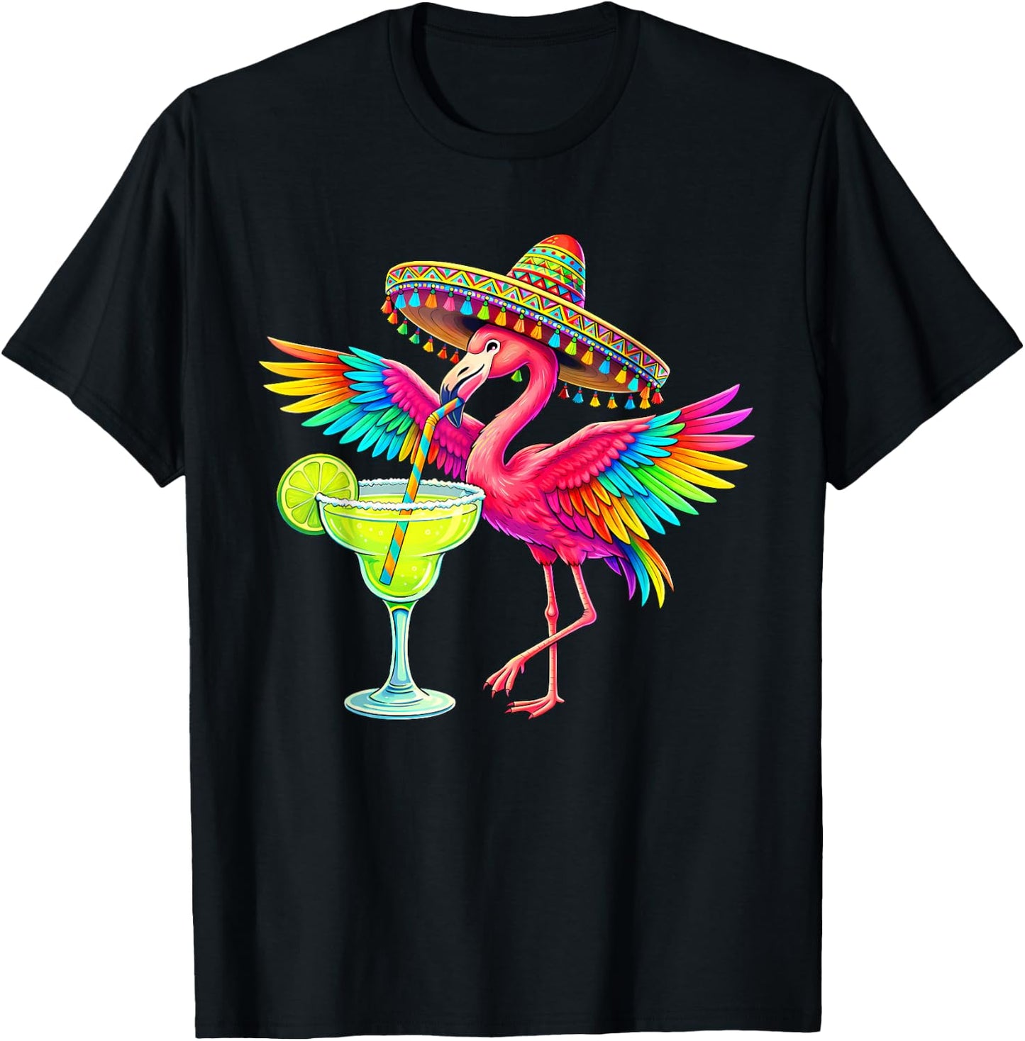 Cinco De Mayo Flamingo Margarita Mexican Poncho Men Women T-Shirt - T-Shirt | Black