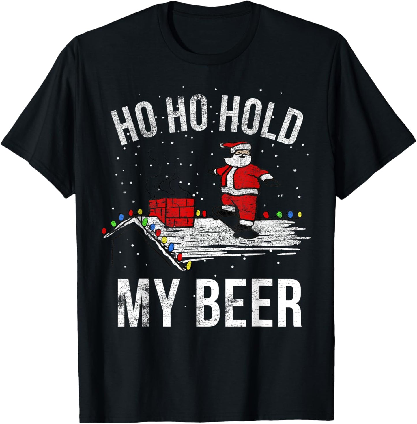 Christmas Ho Ho Hold My Beer Skateboard Roof Santa Funny T-Shirt - T-Shirt | Black