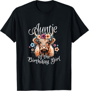 Auntie Of The Birthday Girl Highland Cow T-Shirt - T-Shirt | Black