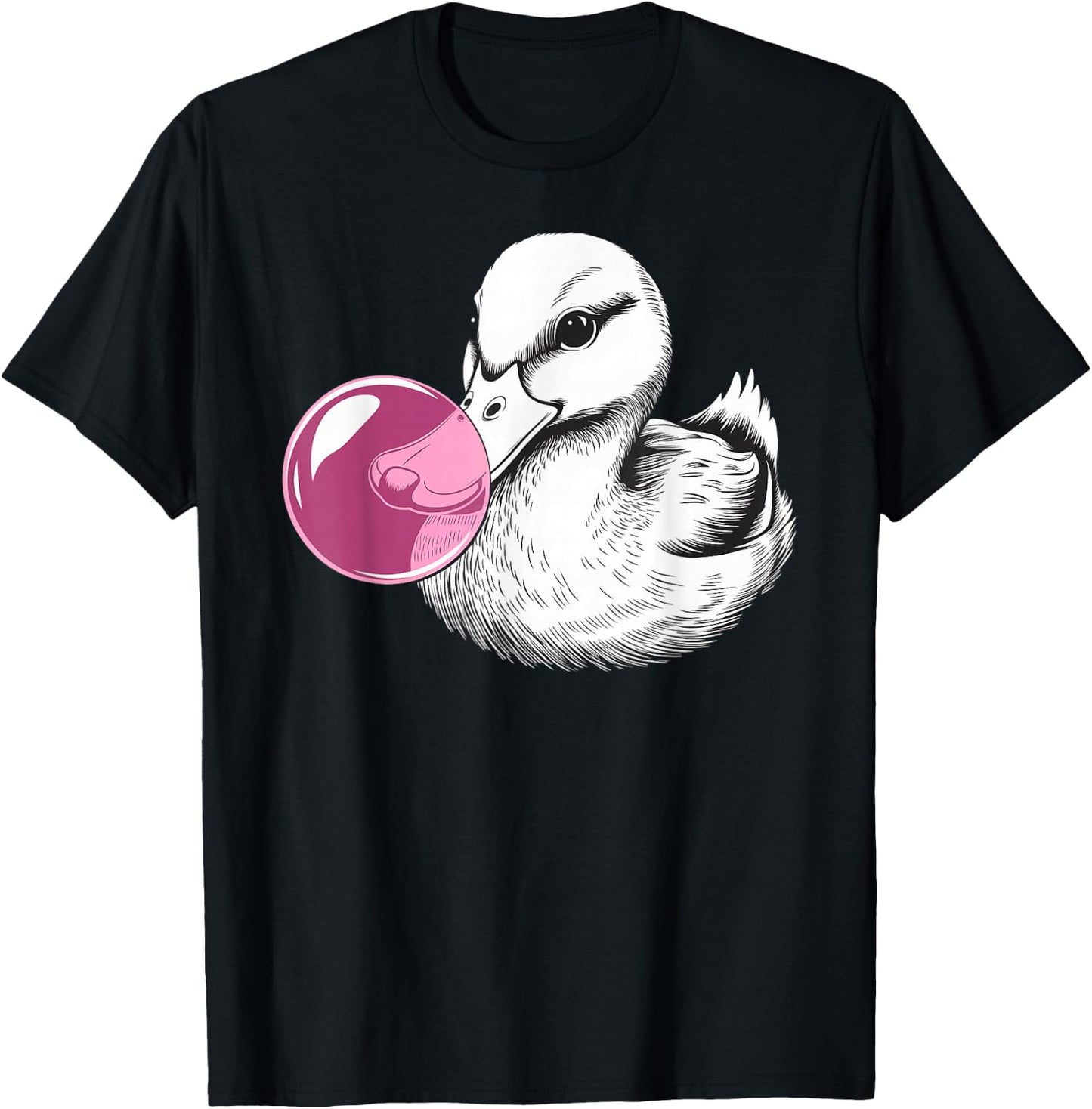 Cute Duck on pink bubble gum Duck T-Shirt - T-Shirt | Black