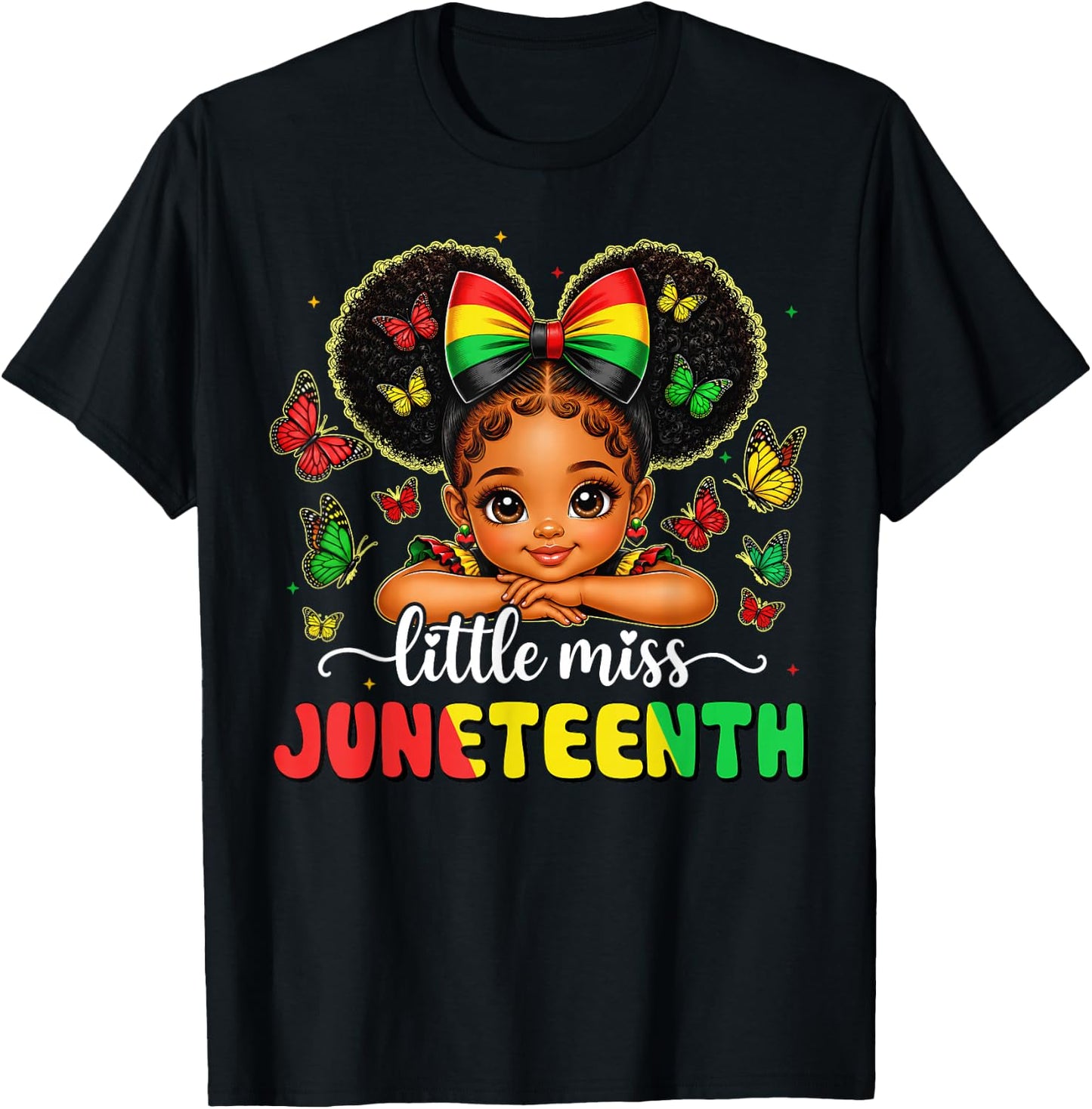 Little Miss Juneteenth Shirt Black African June 19th Girls T-Shirt - T-Shirt | Black
