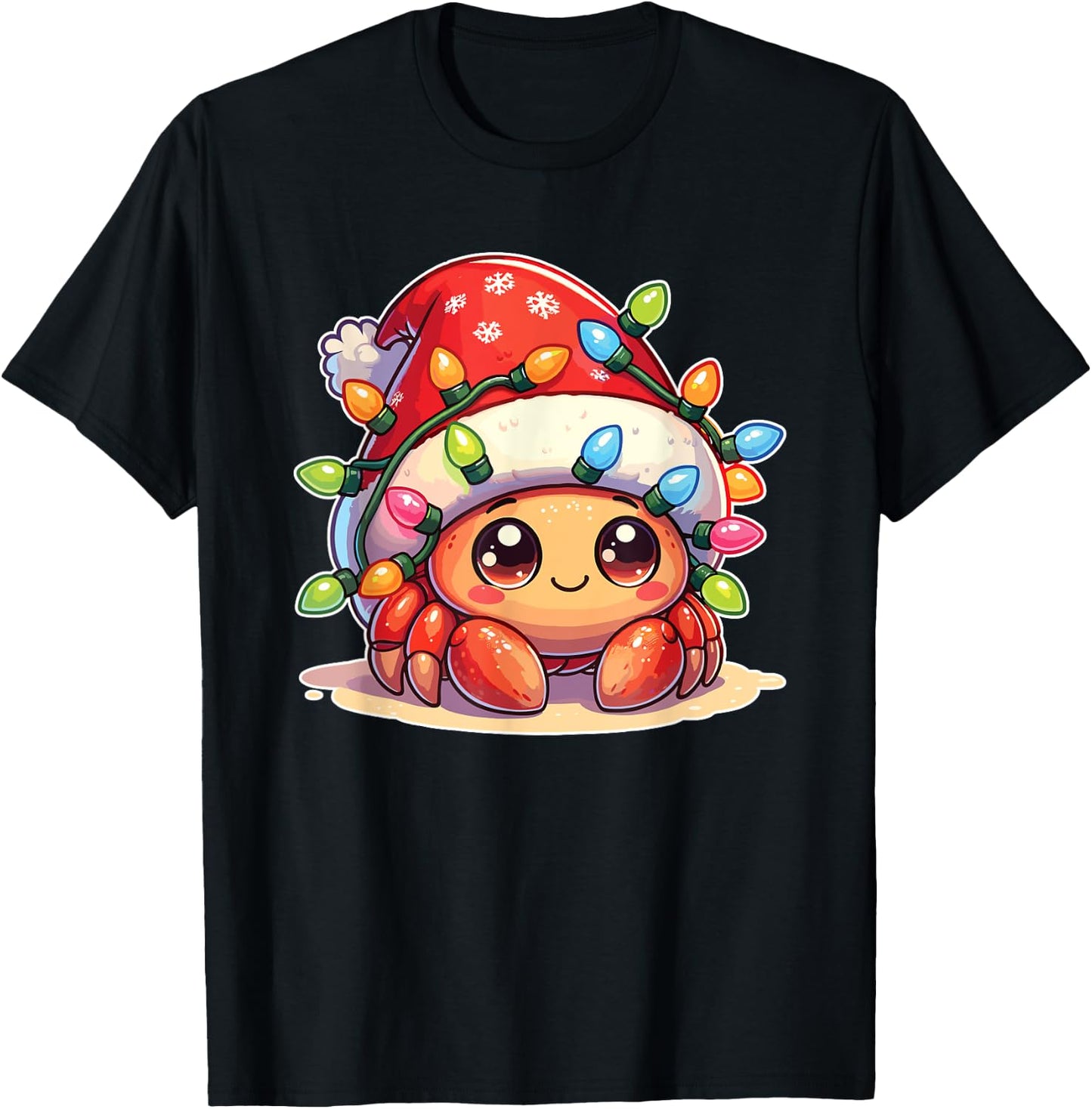 Santa Hat Christmas Fairy Lights Hermit Crab T-Shirt - T-Shirt | Black