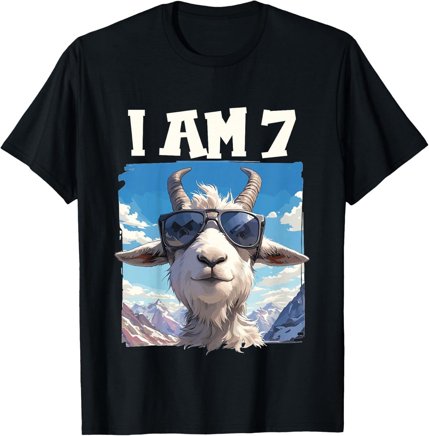 7 Years old 7 birthday Goats Boy Girl Goat T-Shirt - T-Shirt | Black