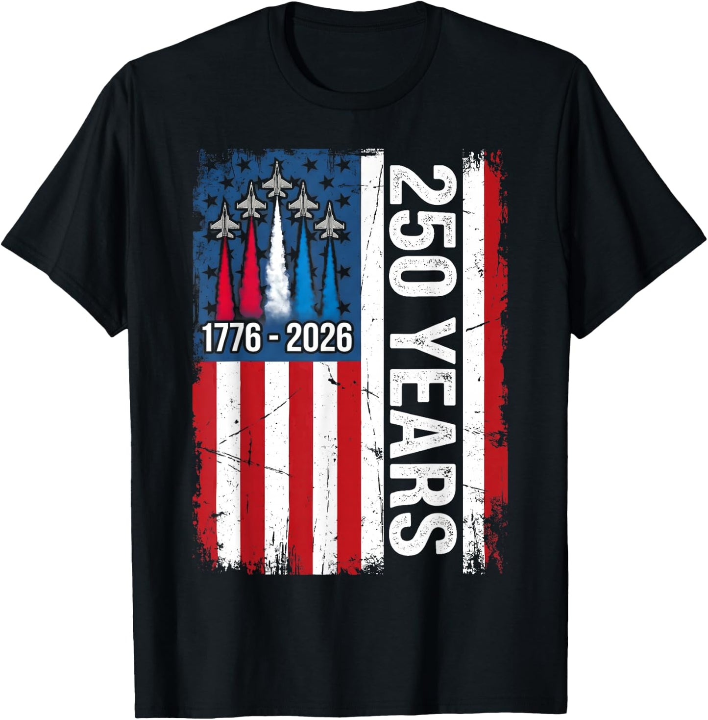 250 Anniversary USA Flag Fighter Jets 4th of July 250 Years T-Shirt - T-Shirt | Black