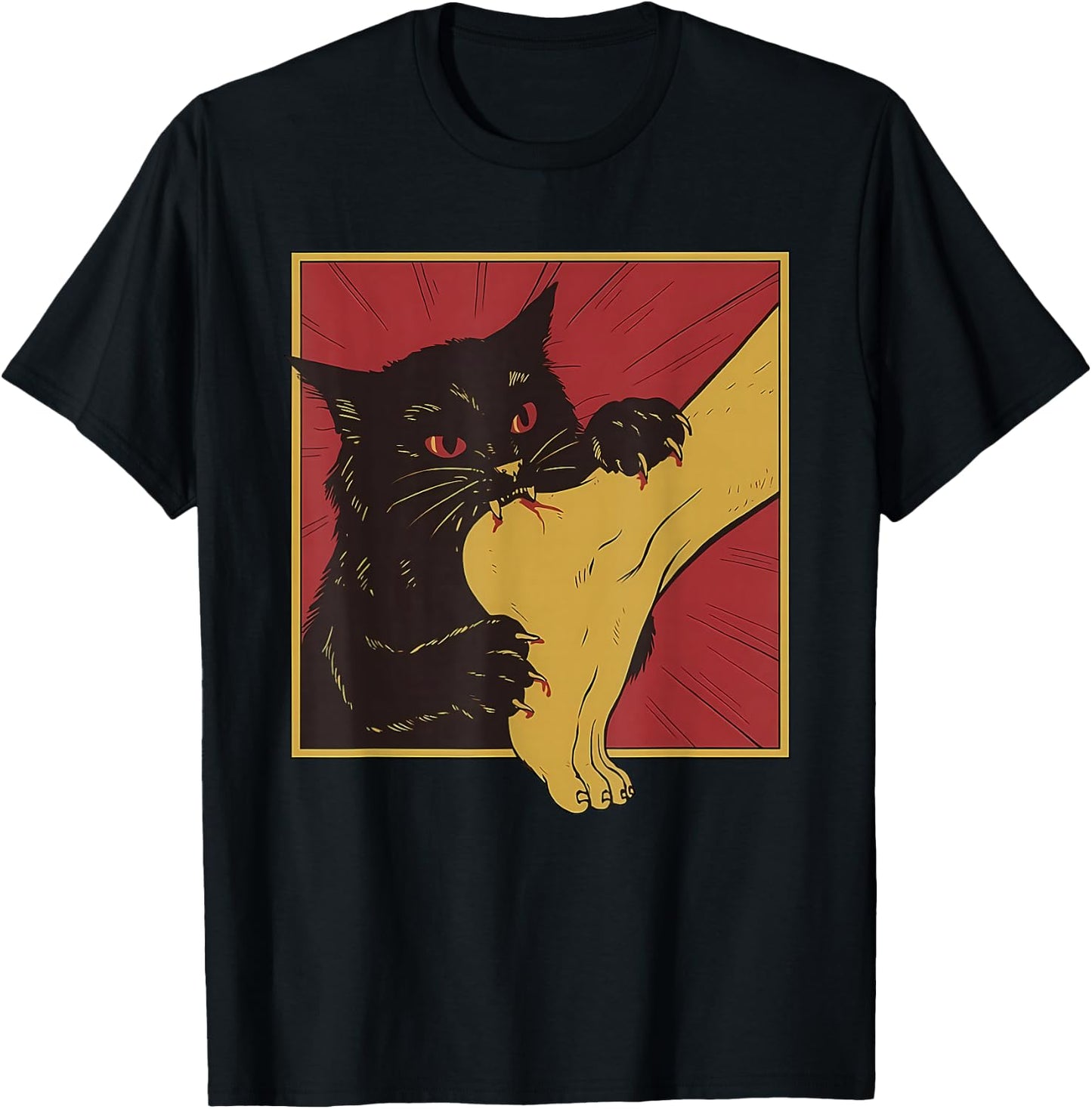 Japanese Horror Anime, Funny Vintage Cat Bite The Foot T-Shirt - T-Shirt | Black