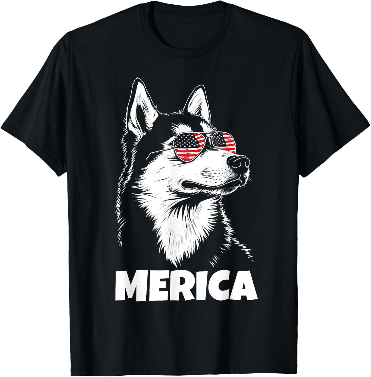 American Flag Merica husky dog 4th Of July kids women men T-Shirt - T-Shirt | Black