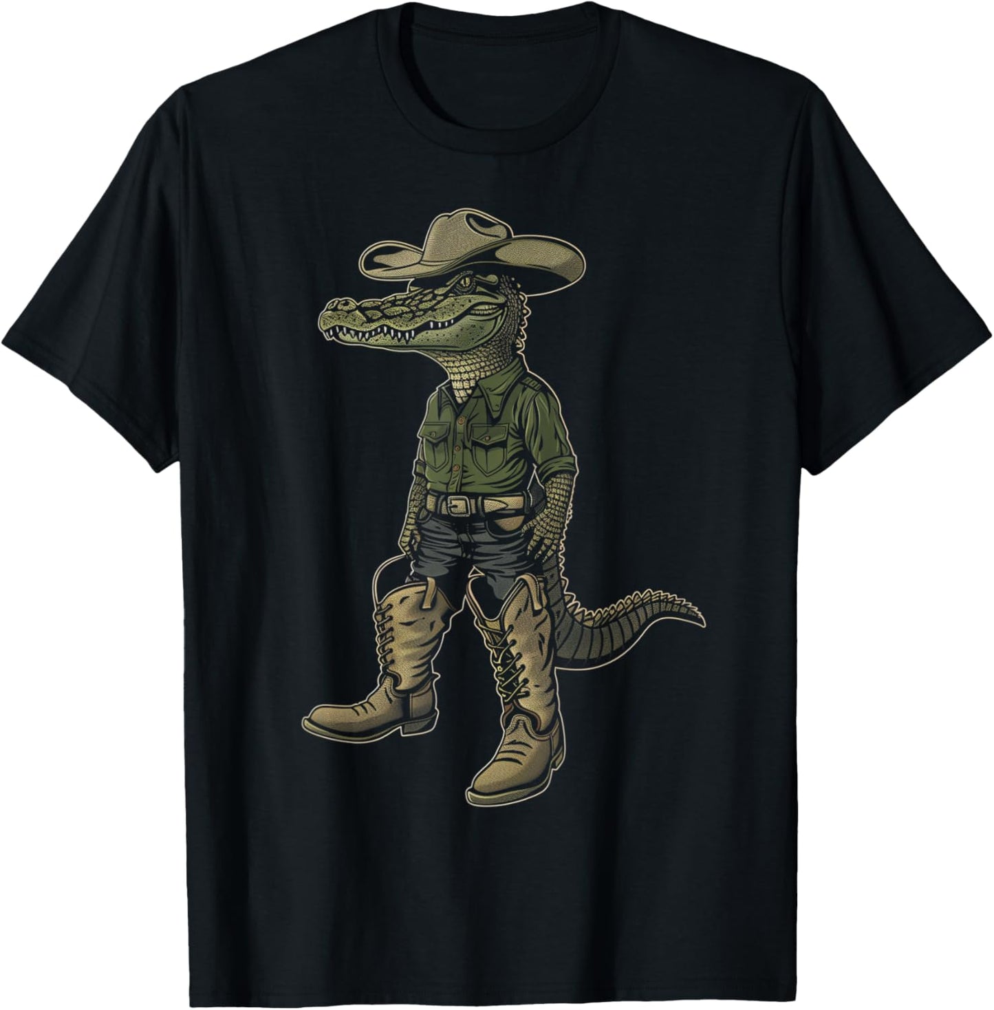 Alligator Cowboy Hat Gator Crocodile Reptile Lover Funny T-Shirt - T-Shirt | Black