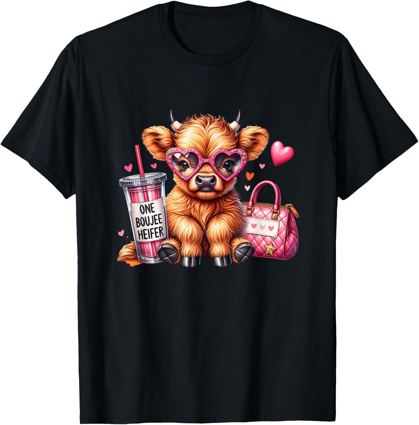 Adorable Highland Cow One Boujee Heifer T-Shirt - T-Shirt | Black