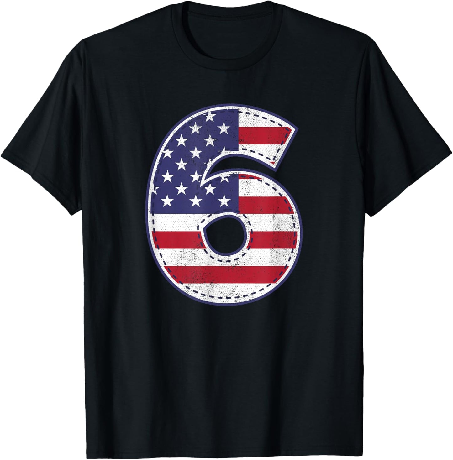 American Flag 6 Year Old Sixth Birthday Shirt T-Shirt - T-Shirt | Black