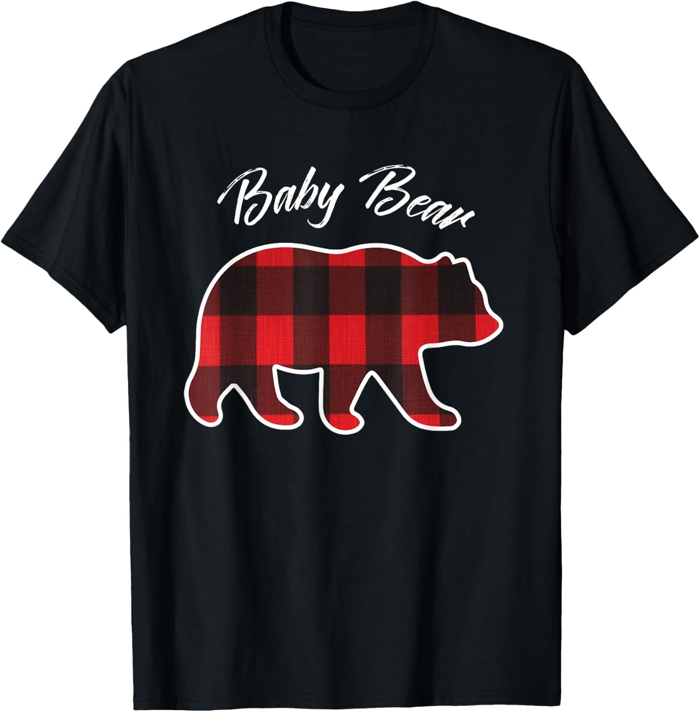 Baby Bear | Matching Family Christmas Red Plaid Pajama T-Shirt - T-Shirt | Black