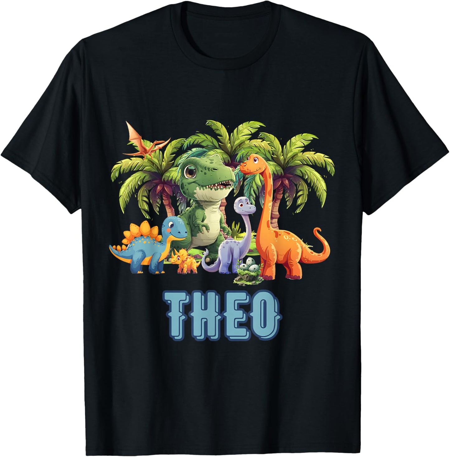 THEO Dinosaur Personalized Custom First Name Toddler Boy T-Shirt - T-Shirt | Black