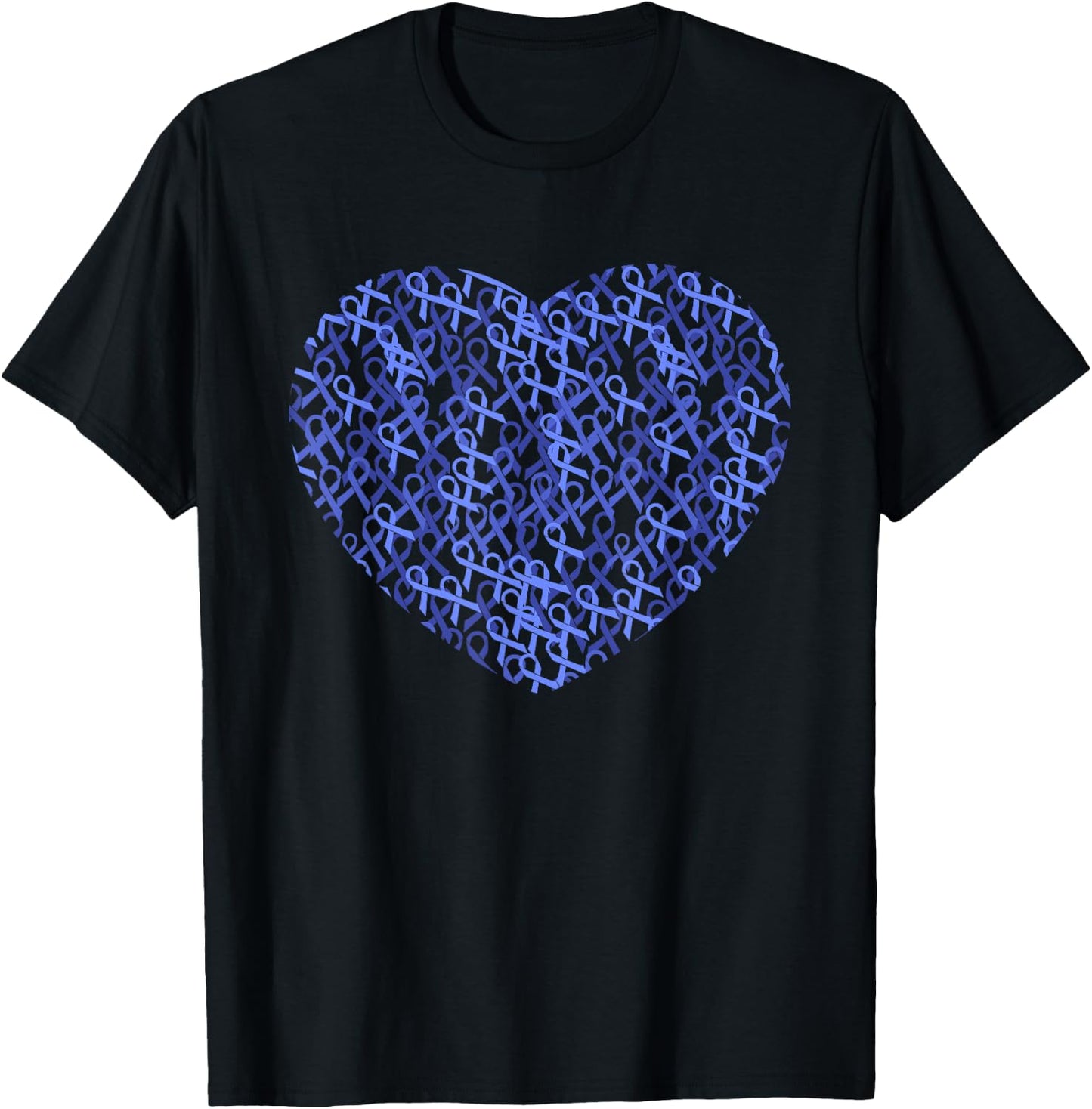 Colorectal Colon Cancer Awareness Blue Ribbon Heart T-Shirt - T-Shirt | Black