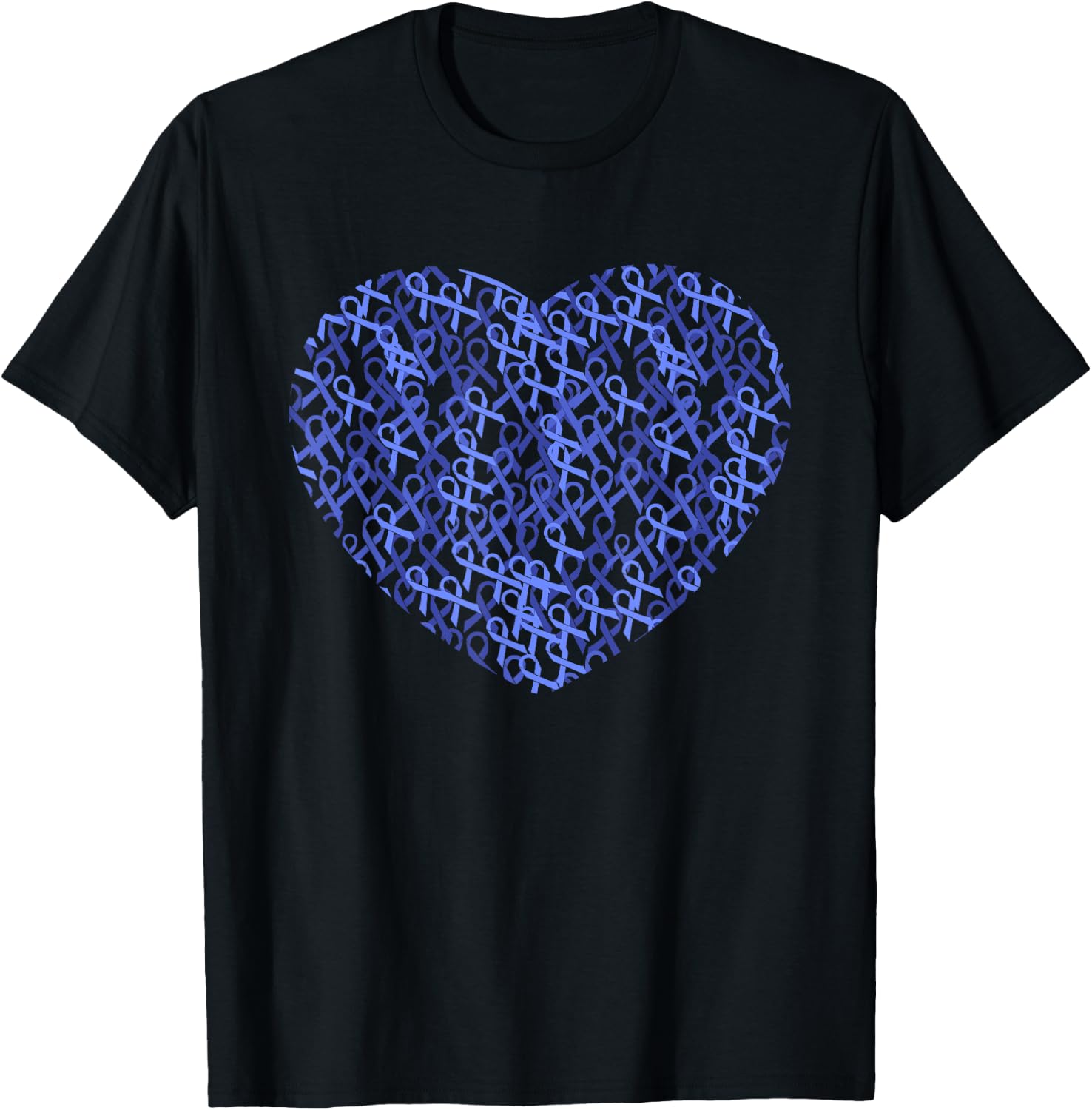Colorectal Colon Cancer Awareness Blue Ribbon Heart T-Shirt - T-Shirt | Black