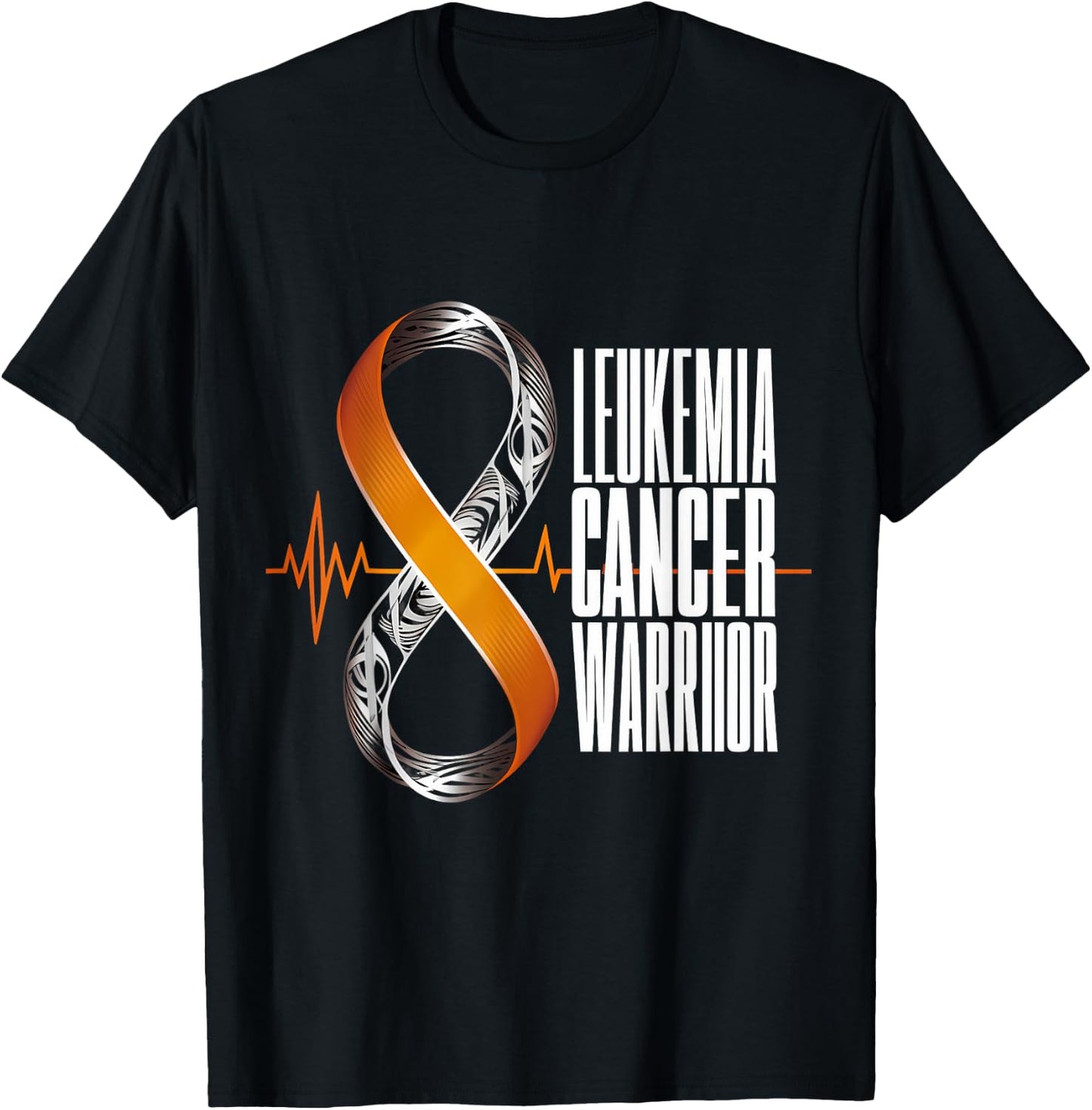 Leukemia Cancer Awareness Warrior Heartbeat Orange Ribbon T-Shirt - T-Shirt | Black