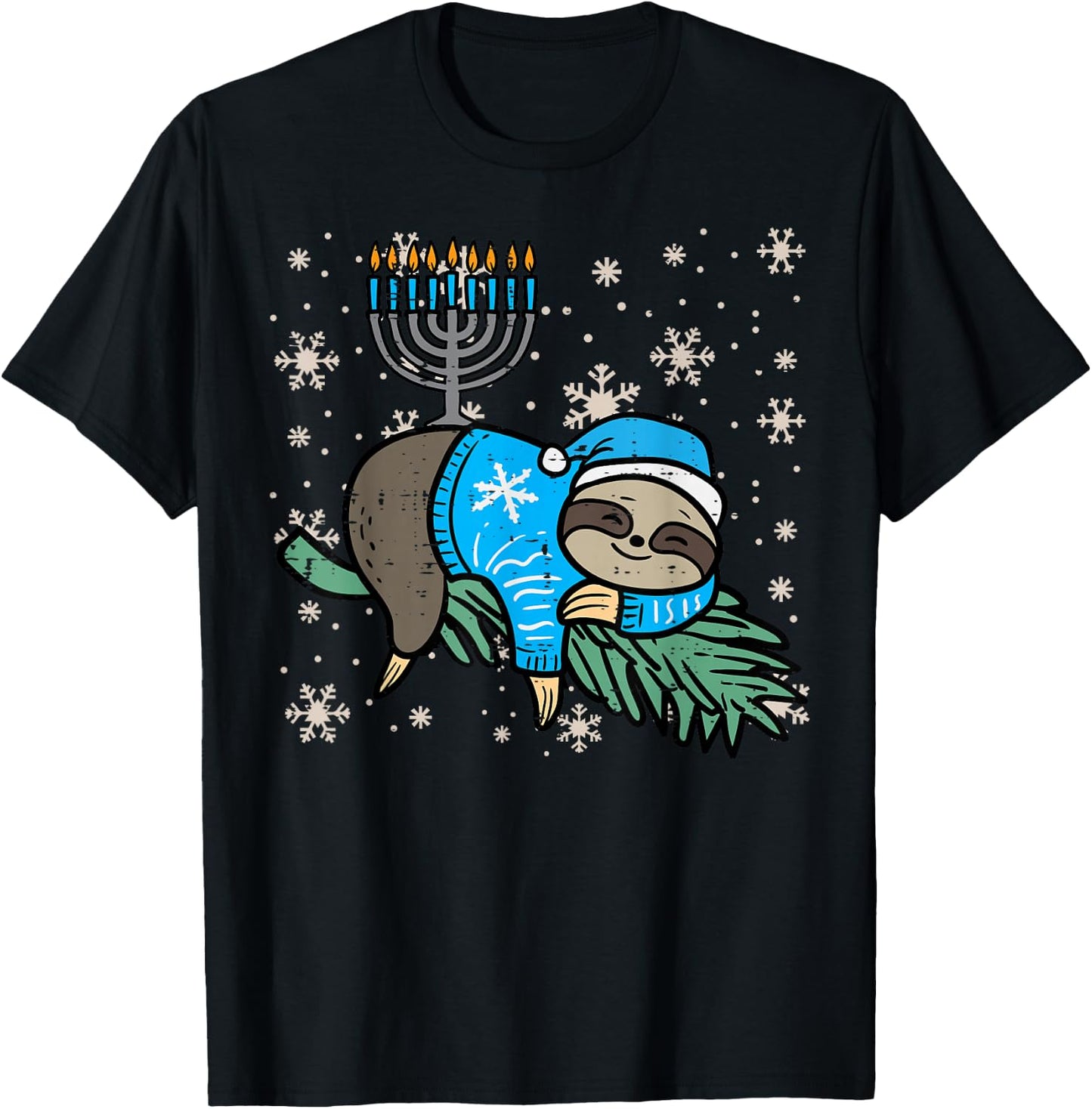 Hanukkah Sloth Nap Chanukah Jewish Kids Toddler Women Men T-Shirt - T-Shirt | Black