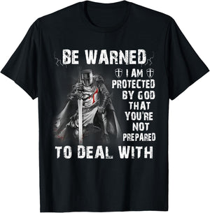 Knight Templar Christian Warrior I Am Protected By God T-Shirt - T-Shirt | Black
