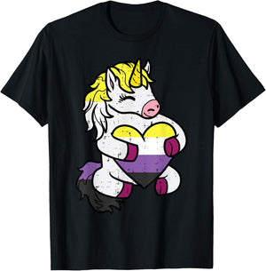 Nonbinary Unicorn Non Binary Enby Pride Lgbt Women Girls Kid T-Shirt - T-Shirt | Black