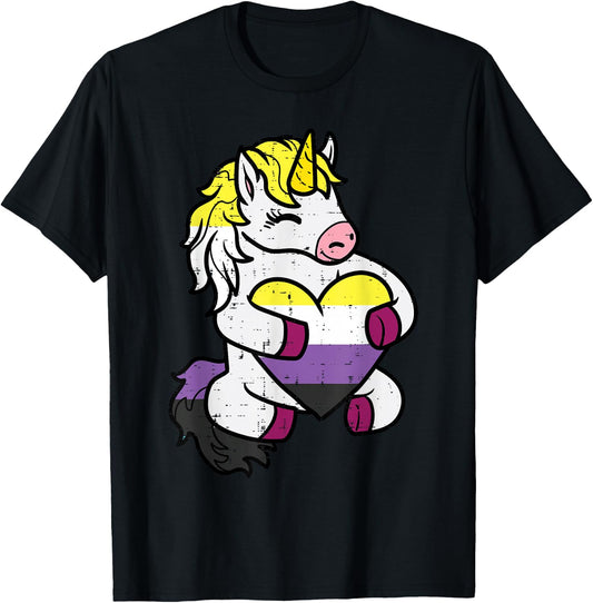 Nonbinary Unicorn Non Binary Enby Pride Lgbt Women Girls Kid T-Shirt - T-Shirt | Black