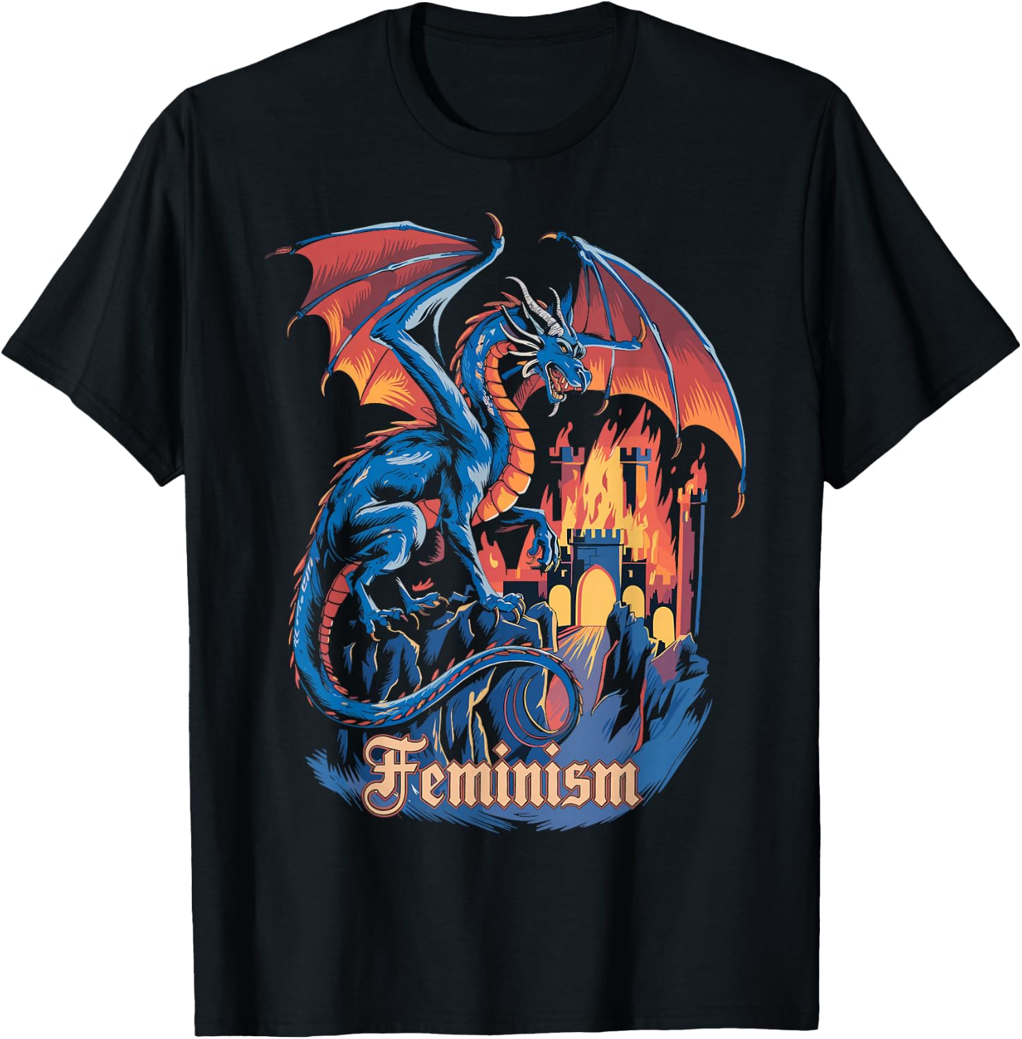 Feminism Dragon Fantasy Vintage Feminist Graphic T-Shirt - T-Shirt | Black