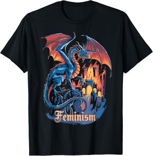 Feminism Dragon Fantasy Vintage Feminist Graphic T-Shirt - T-Shirt | Black