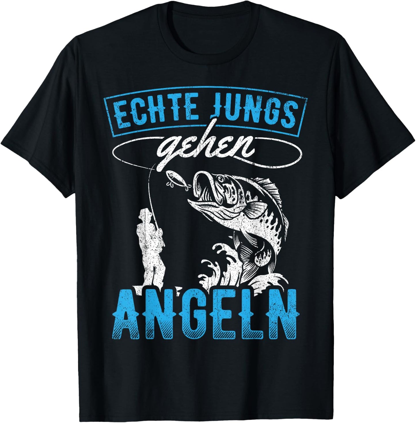 with German Text "Echte Jungs gehen Angeln - Angler Fischer" (Real Boys, black T-Shirt - T-Shirt | Black