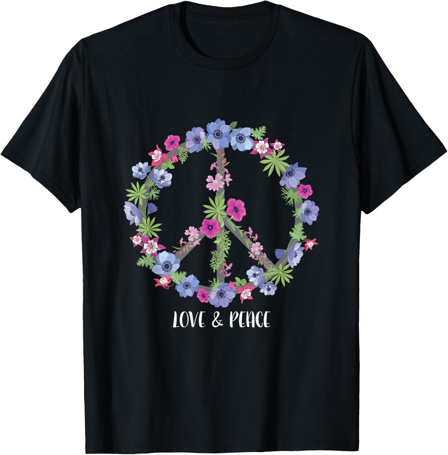 Flower Pattern Peace Symbol Shirt - Girls Love T-Shirt - T-Shirt | Black