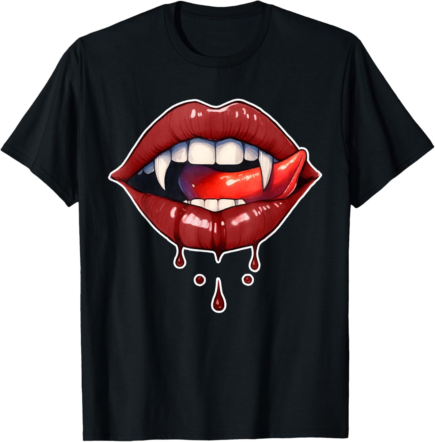 Halloween Horror Costume Bloody Teeth Vampire Fangs Red Lips T-Shirt - T-Shirt | Black