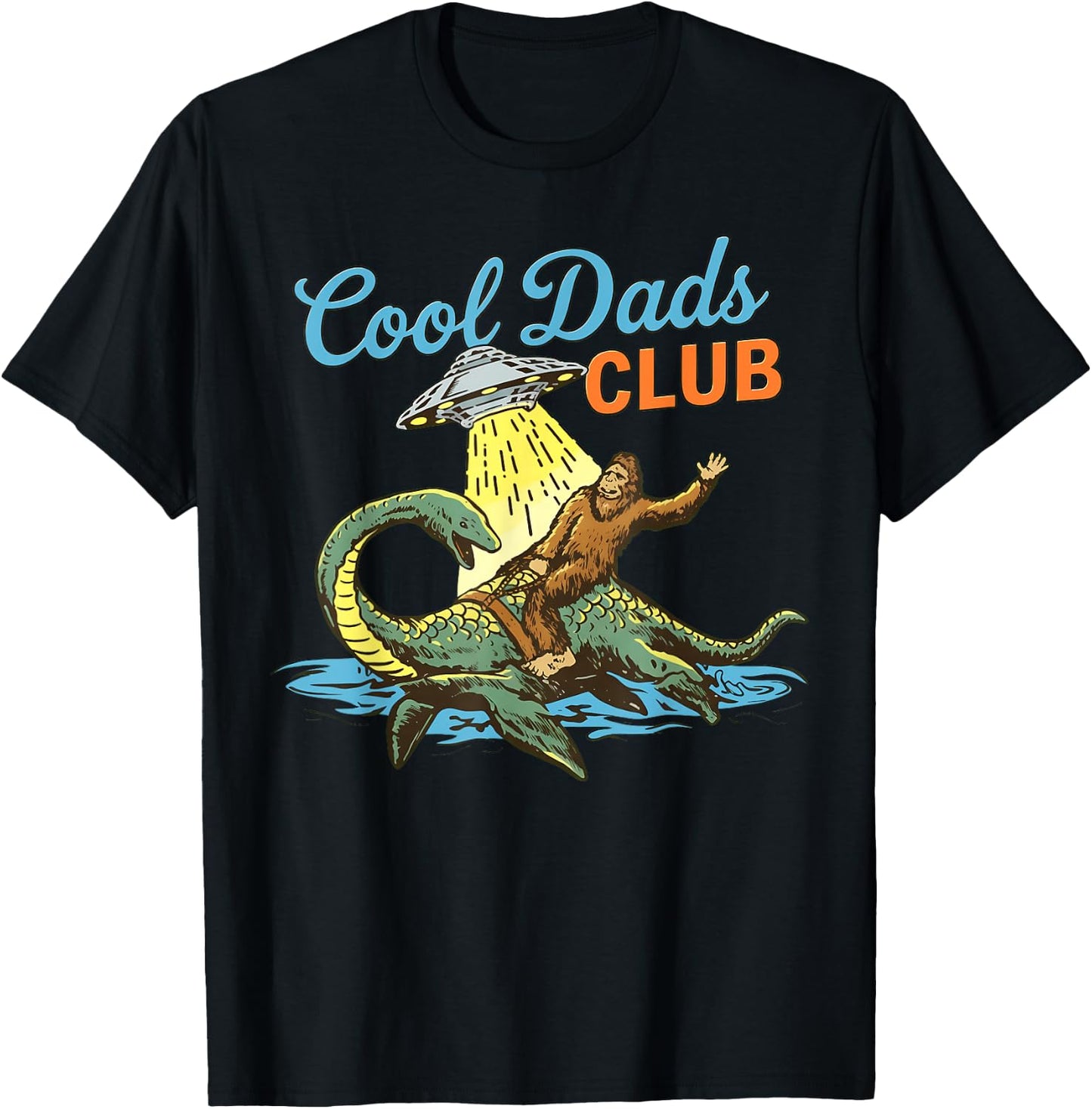 Cool Dads Club Bigfoot UFO Retro Dad Humor Art T-Shirt - T-Shirt | Black