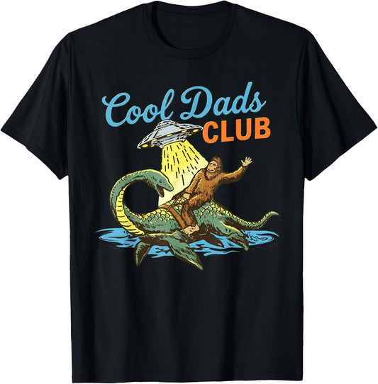 Cool Dads Club Bigfoot UFO Retro Dad Humor Art T-Shirt - T-Shirt | Black