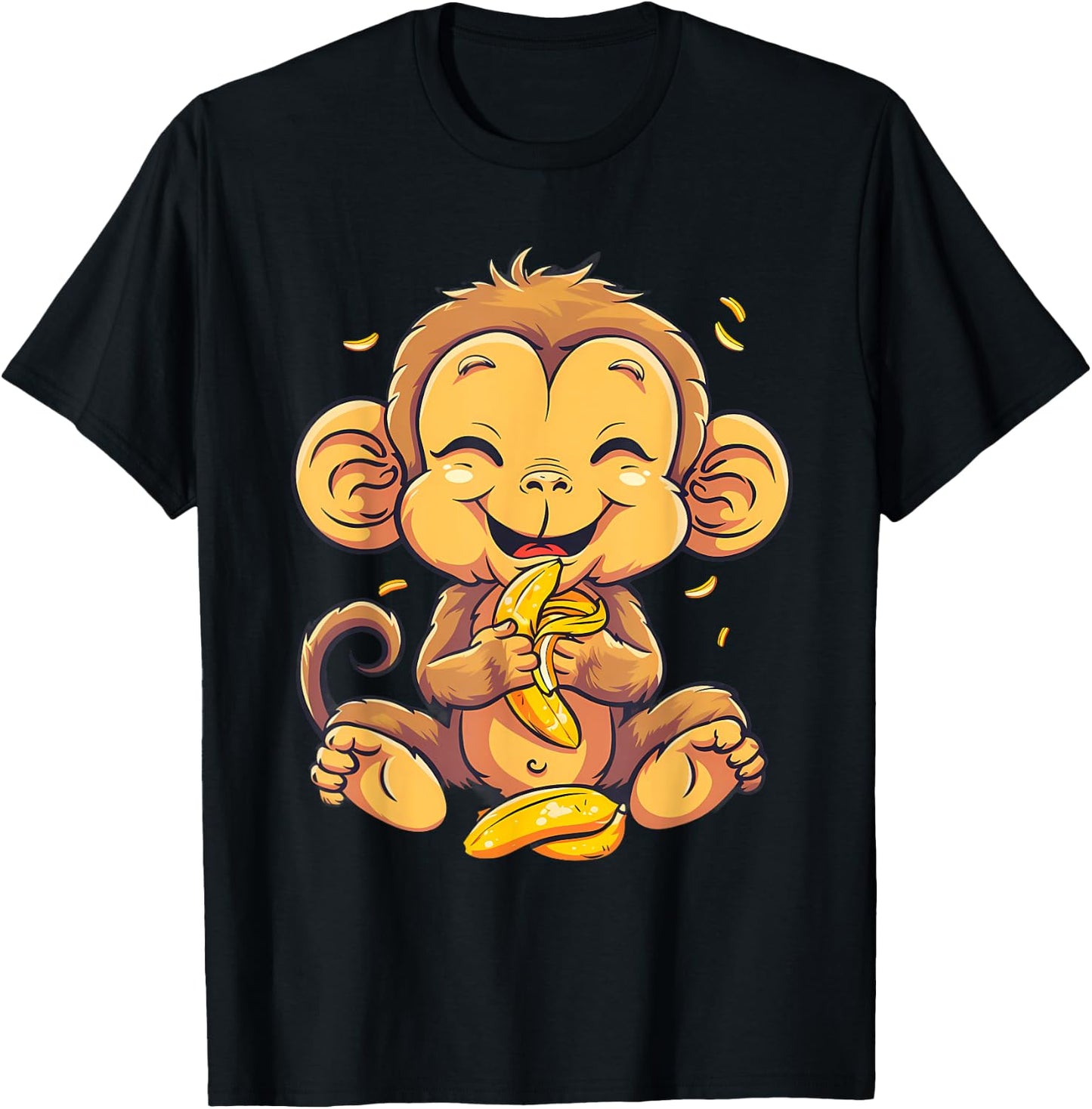 Banana Monkey Cute Monkey Bananas Fruit Artwork Wildlife T-Shirt - T-Shirt | Black