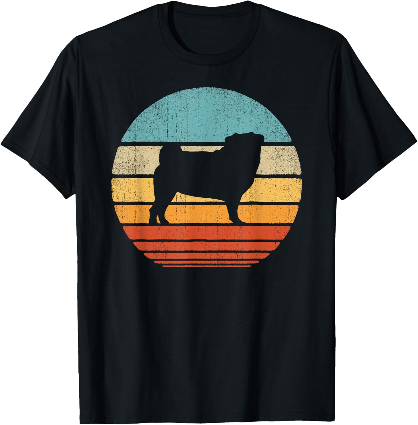 Pug Retro Vintage 60s 70s Sunset Dog Lovers Men Women T-Shirt - T-Shirt | Black