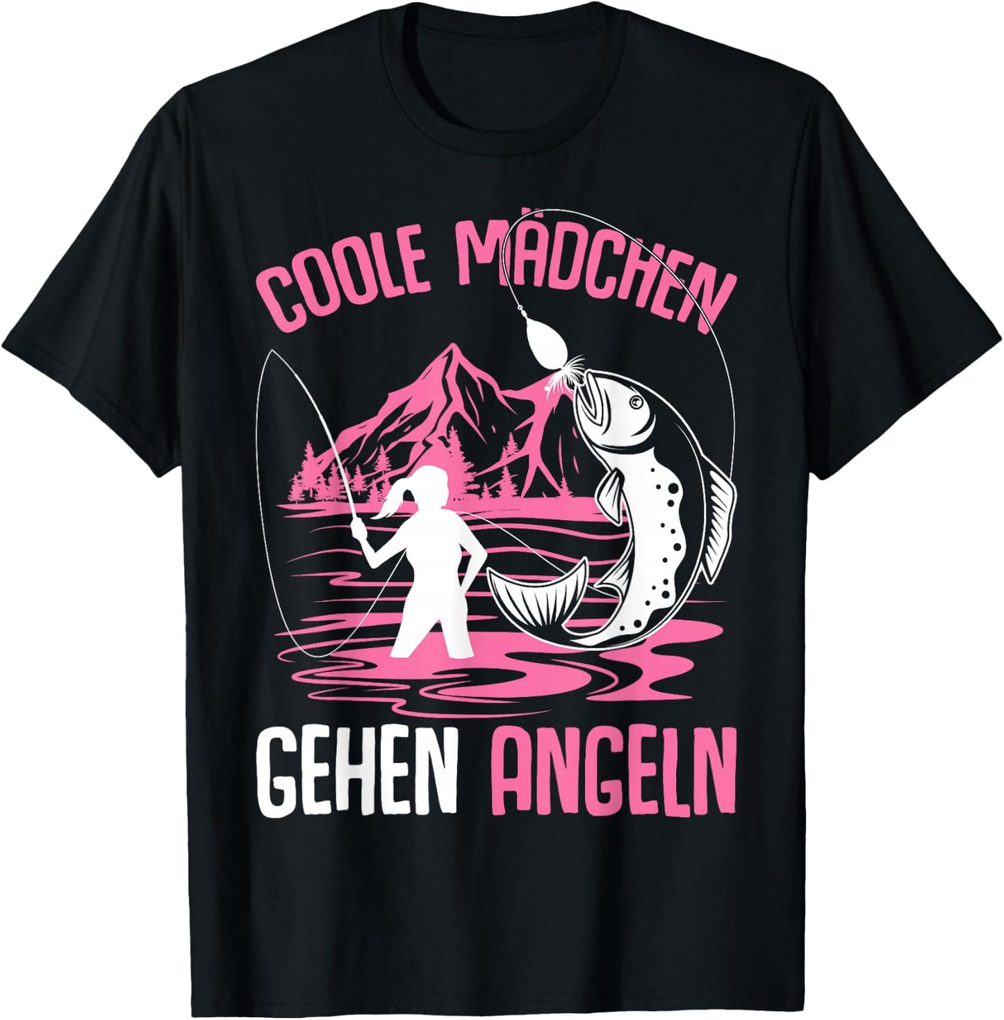 Coole Mädchen gehen Angeln Angler Fischer Kinder Angel T-Shirt - T-Shirt | Black