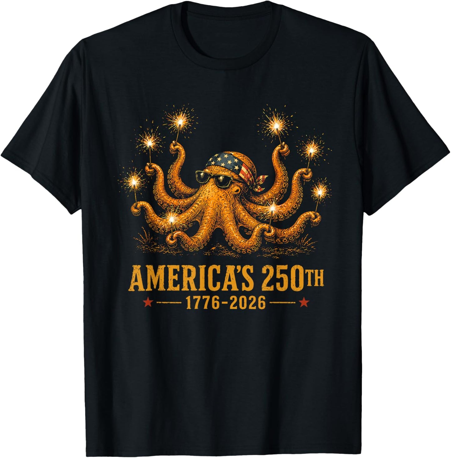 Americas 250th 1776-2026 Patriotic Octopus 4th of July T-Shirt - T-Shirt | Black