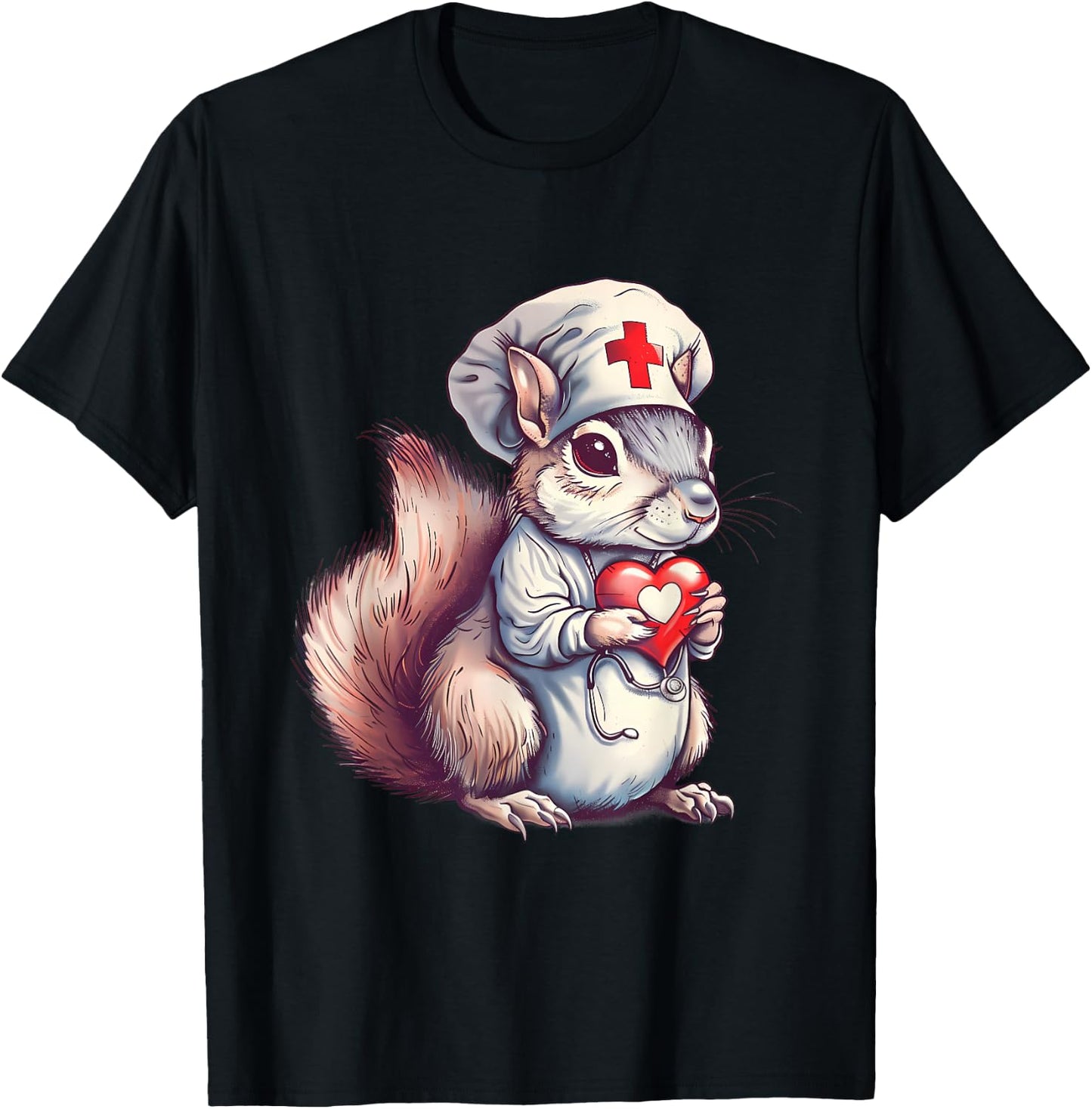 Nurse Squirrel Nursing Squirrel Lover Nurse Appreciation T-Shirt - T-Shirt | Black