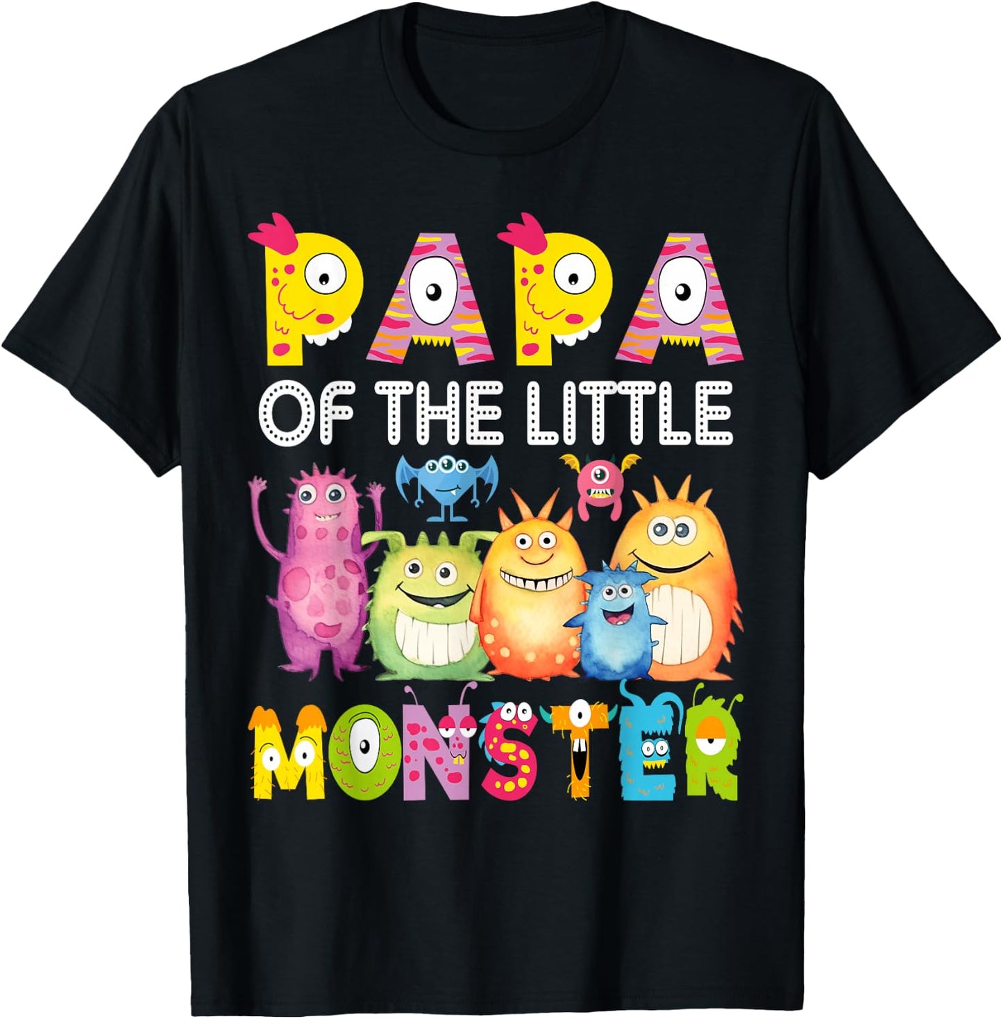 Papa Of The Little Monster 1St Birthday Boy Party T-Shirt - T-Shirt | Black