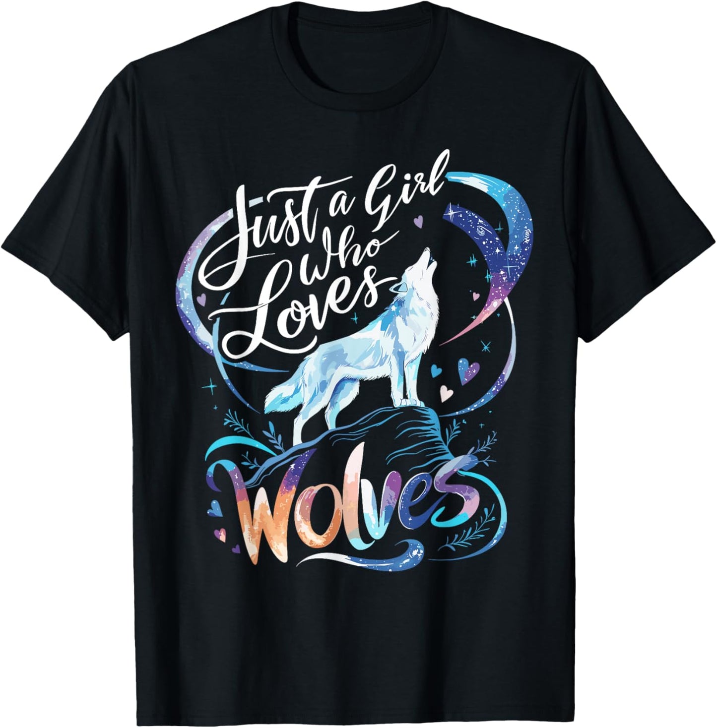 Cute Wolf Just a Girl Who Loves Wolves T-Shirt - T-Shirt | Black