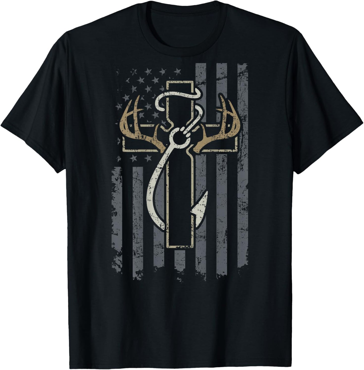 Faith Hunting Fishing - Christian Hunter Fisherman - ON BACK T-Shirt - T-Shirt | Black
