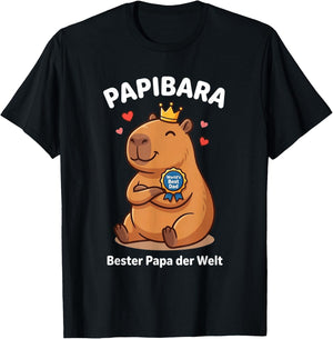 Papibara Capybara Papa Vatertag Lustiger Bester Vater Lustig T-Shirt - T-Shirt | Black