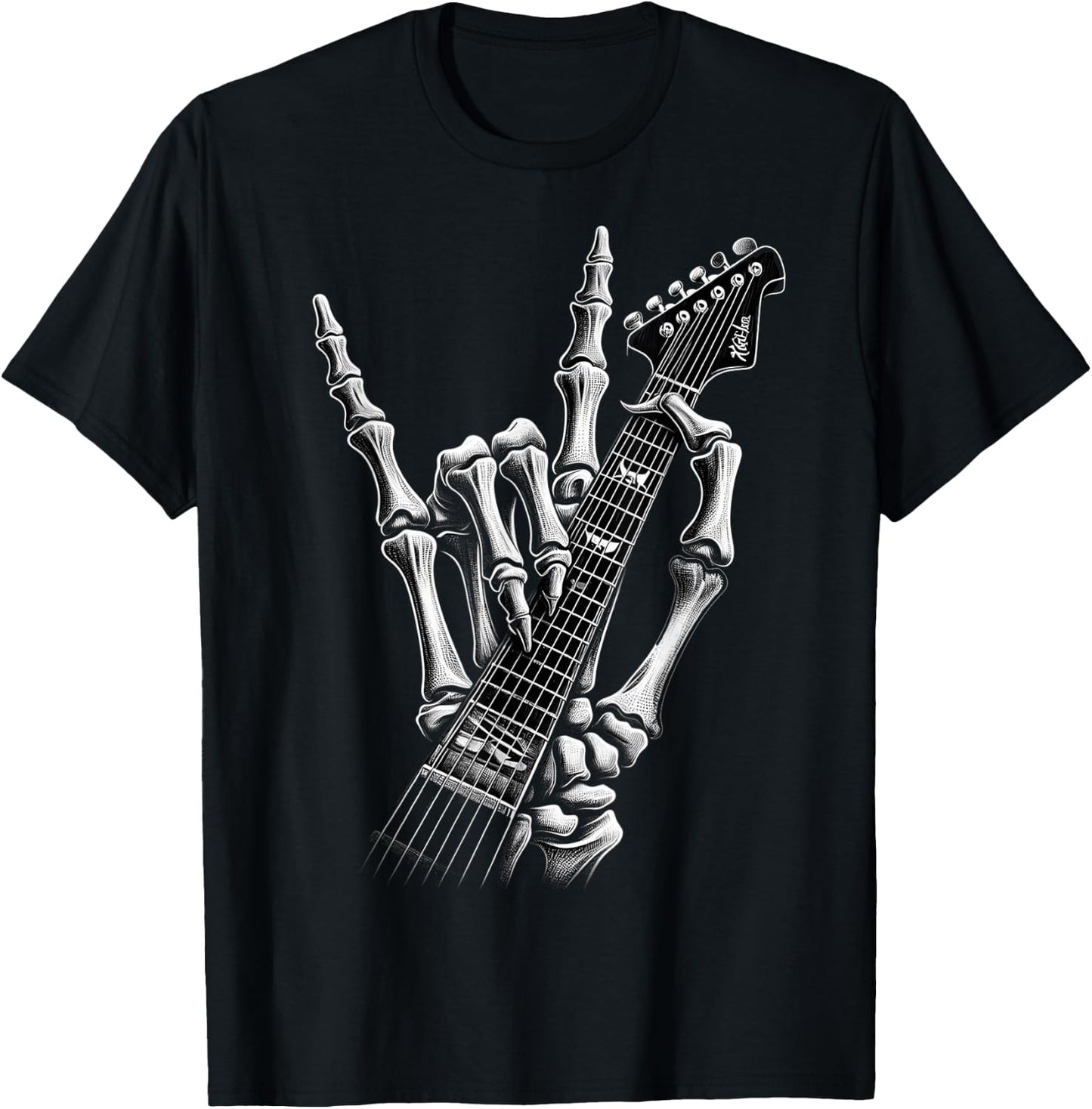 Rock On Skeleton Hand Graphic For A Cool Performer , Black, S T-Shirt - T-Shirt | Black