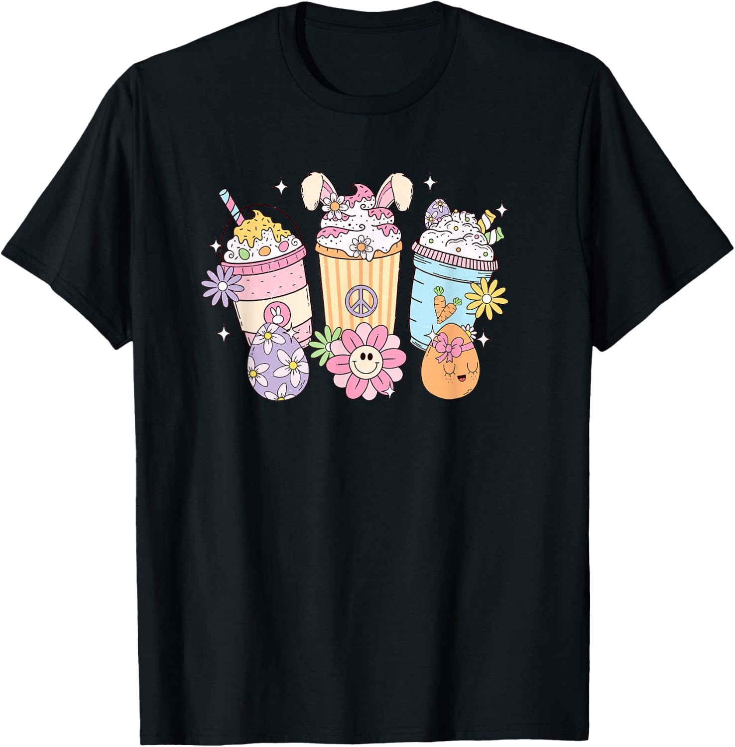 Easter Bunny Milkshake with Eggs Happy Easter Day T-Shirt - T-Shirt | Black
