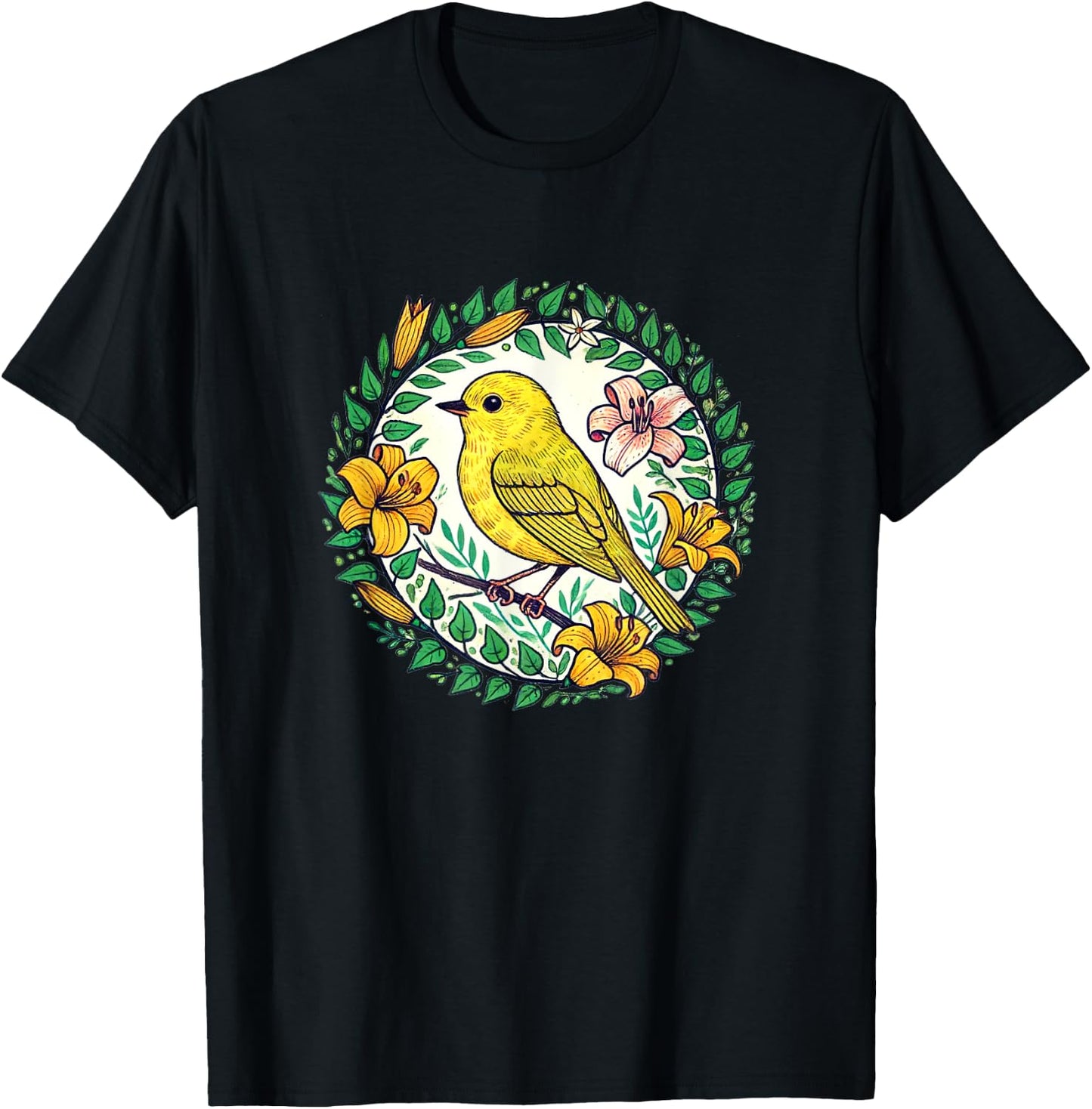 Yellow Finch Art beautiful birds finches illustration T-Shirt - T-Shirt | Black