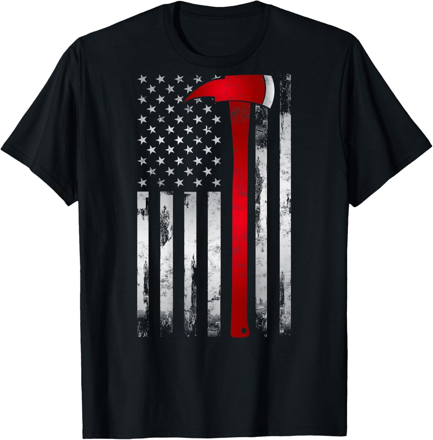 Fireman Thin Red Line American Flag Axe Gift Firefighter T-Shirt - T-Shirt | Black