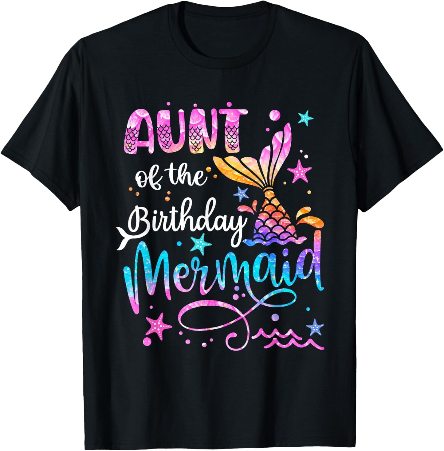 Aunt Of The Birthday Mermaid Matching Family 1st Birthday T-Shirt - T-Shirt | Black