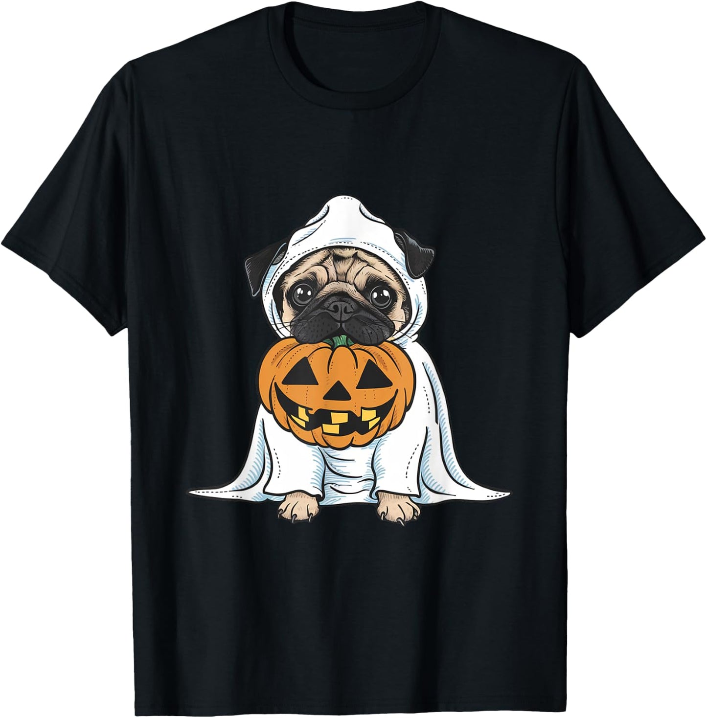 Pug Ghost Dog Halloween Women Kids T-Shirt - T-Shirt | Black