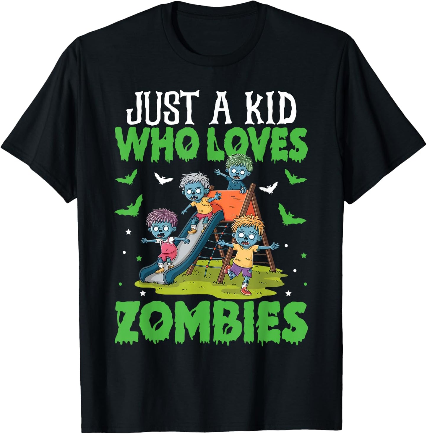 Halloween Zombie Enthusiast Just A Kid Who Loves Zombies T-Shirt - T-Shirt | Black