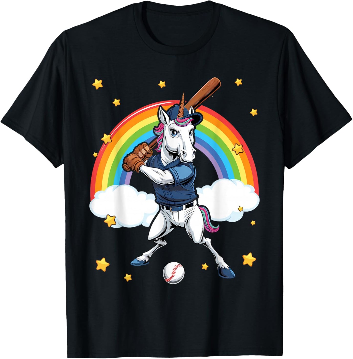 Unicorn Baseball Unicorn Playing Baseball Unicorn T-Shirt - T-Shirt | Black