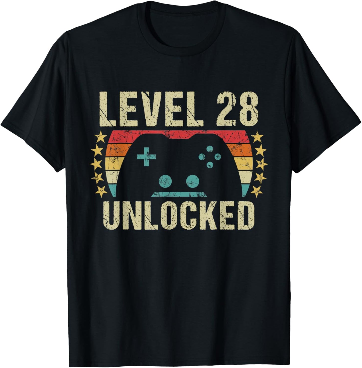 Gaming Vintage 28th Birthday Gift 28 Year Old Boy Girl Gamer T-Shirt - T-Shirt | Black