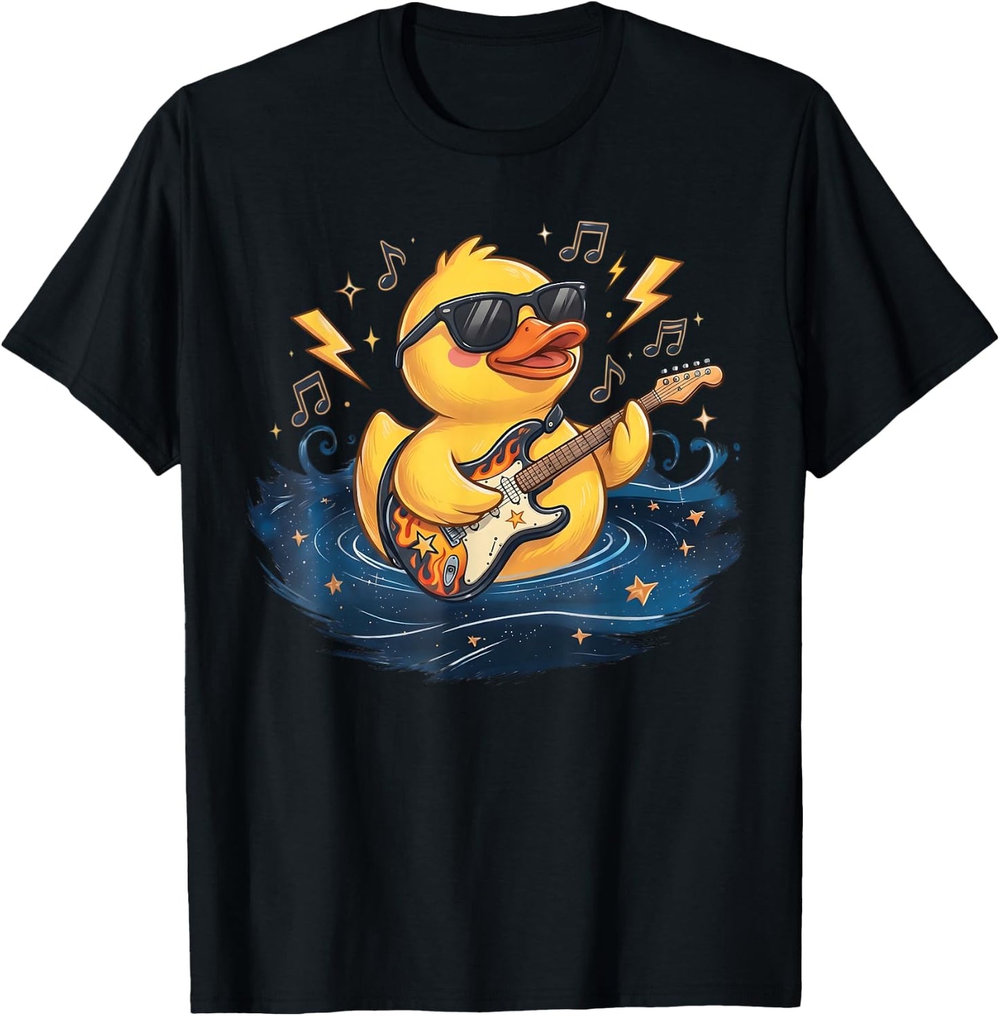 Duckie Sunglasses Duckling Funny Ducky Rubber Duck Guitar T-Shirt - T-Shirt | Black