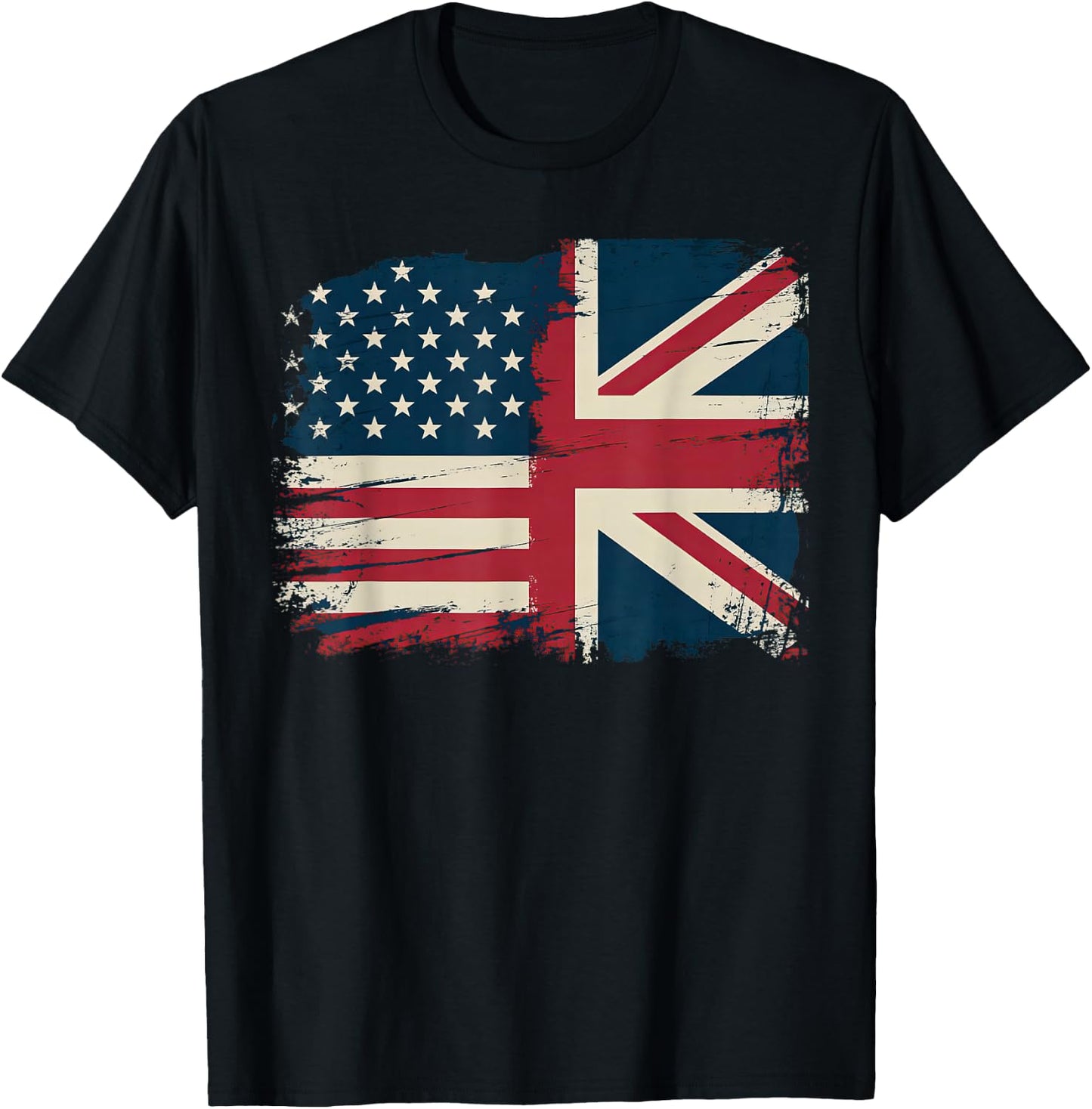 Vintage Half American Half British Flag Great Britain Usa T-Shirt - T-Shirt | Black
